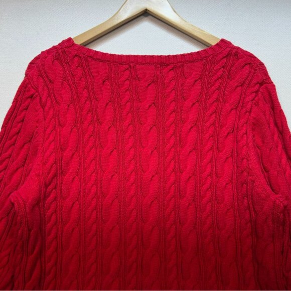 Lands' End Women Cable Knit Sweater Size XL Red Fisherman Boat Neck Casual - Picture 11 of 12